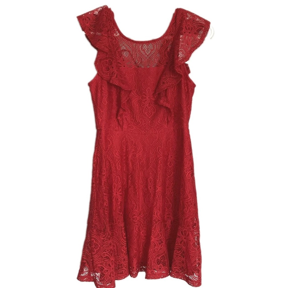 Speechless Dress Womens/Juniors XS Red Lace Flutter Sleeve Fit & Flare NWT Party